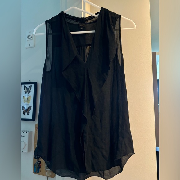 Aritzia Babaton Black Silk Blouse Sheer Ruffle Top, Size S - Picture 2 of 4